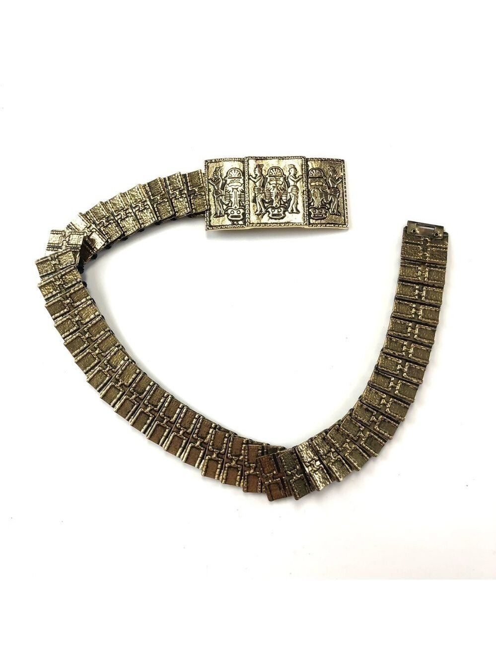 Vintage gold stretch belt Aztec Incan figure stretch belt 60s 70s